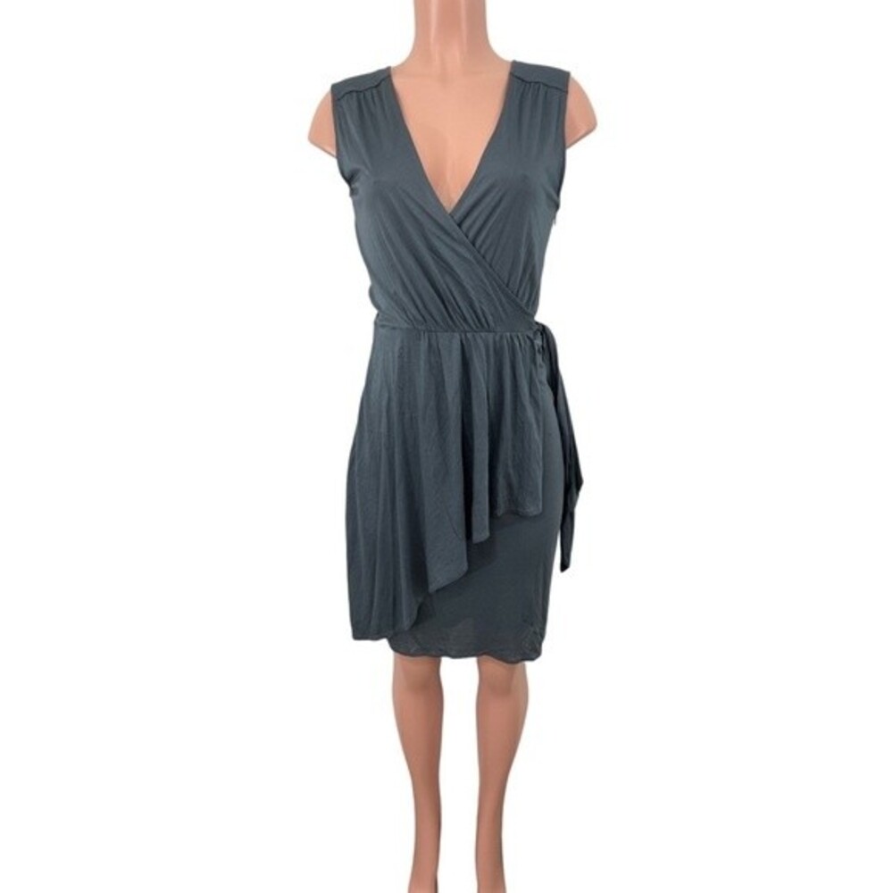 NWT‎ Loft Sleeveless Wrap Dress Size SMALL Asymmetric Ruffle Hem Gray 100% Modal
